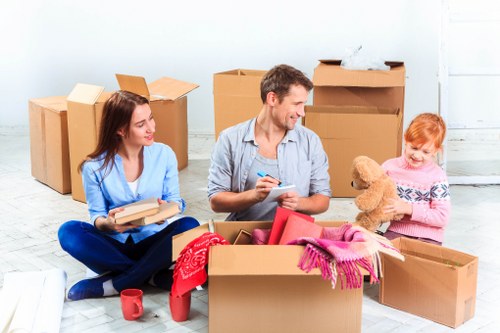 Sturdy packing boxes and moving supplies arranged for an Uxbridge home move