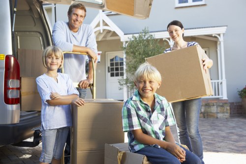 Business relocation checklist and labelled moving boxes in Uxbridge
